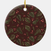 Kerstaven en bessen - bruin en groen keramisch ornament (Achterkant)