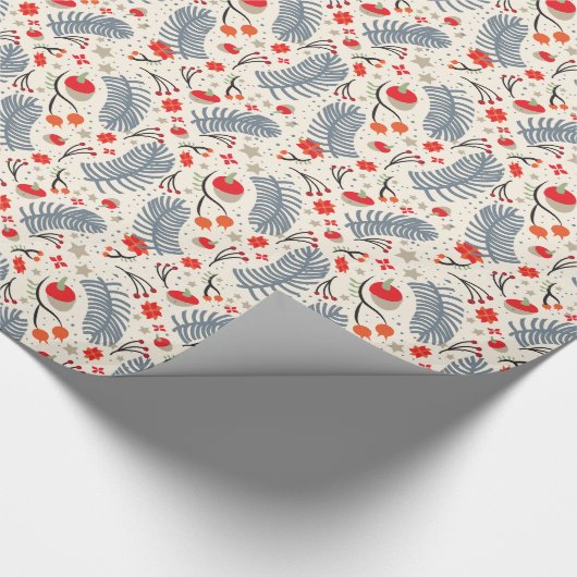 Kerstaven en bosbessen cadeaupapier (Hoek)