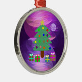 Kerstaven en Cadeaus Zilveren rond versiering Metalen Ornament (Rechts)