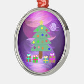 Kerstaven en Cadeaus Zilveren rond versiering Metalen Ornament (Links)