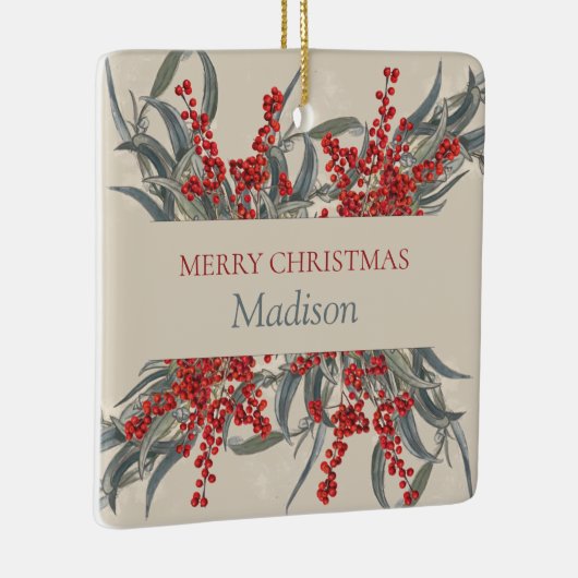 Kerstaven en Eucalyptus Botanische olie Keramisch Ornament (Rechts)