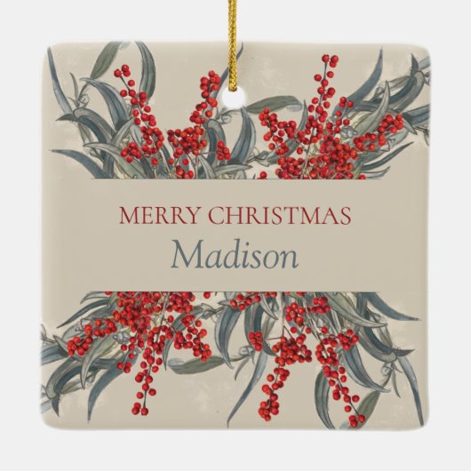 Kerstaven en Eucalyptus Botanische olie Keramisch Ornament (Achterkant)