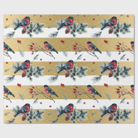 Kerstaven en gouden strepen cadeaupapier (Vlak)