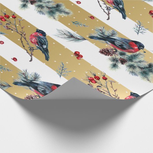 Kerstaven en gouden strepen cadeaupapier (Hoek)