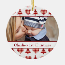 Kerstaven en hart keramisch ornament