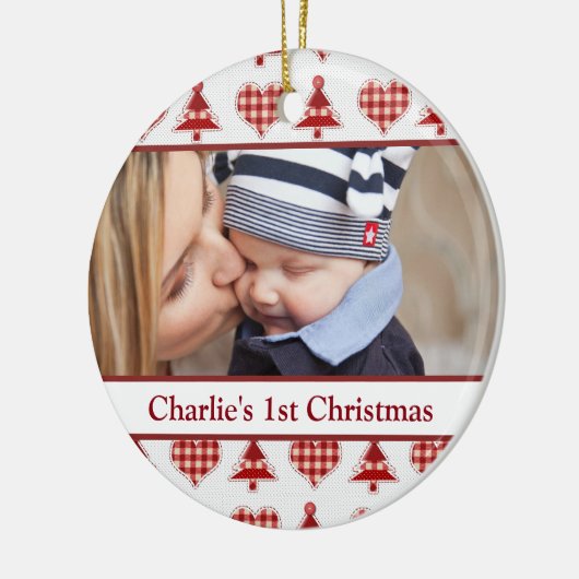 Kerstaven en hart keramisch ornament (Links)