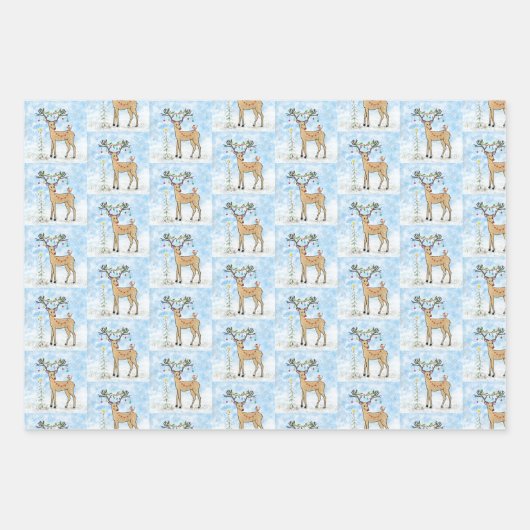 Kerstaven en kerstcadeaubladen voor vogels inpakpapier vel (Voorkant)