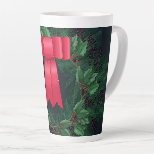 Kerstaven en pijnbijkantoren, geschut latte mok (Rechterhoek)