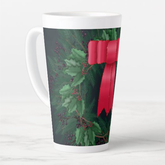 Kerstaven en pijnbijkantoren, geschut latte mok (Linkerhoek)