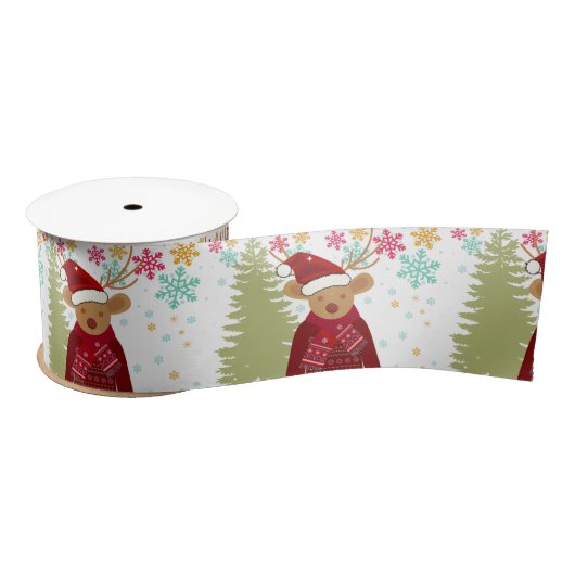 Kerstaven en rendierrode witte kaas satijnen lint (Spoel)