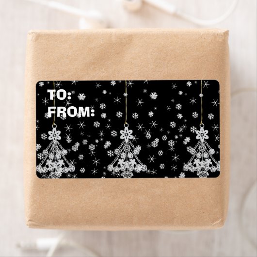 Kerstaven en Snowflakes Etiket (Insitu)