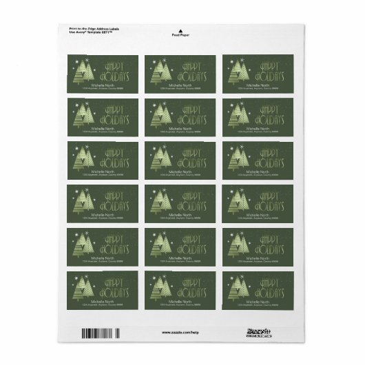 Kerstaven en Snowflakes Green ID863 Etiket (Full Sheet)