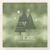 Kerstaven en Snowflakes Green ID863 Glazen Onderzetter (Voorkant)