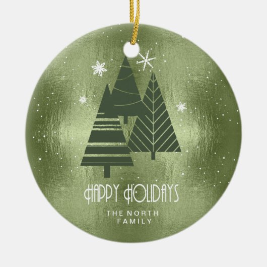 Kerstaven en Snowflakes Green ID863 Keramisch Ornament (Voorkant)