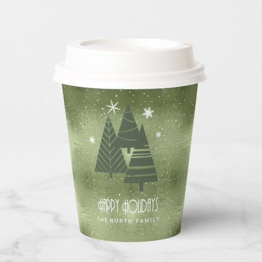 Kerstaven en Snowflakes Green ID863 Papieren Bekers (Voorkant)