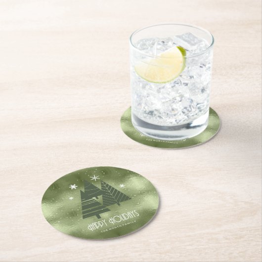 Kerstaven en Snowflakes Green ID863 Ronde Kartonnen Onderzetter (Insitu)