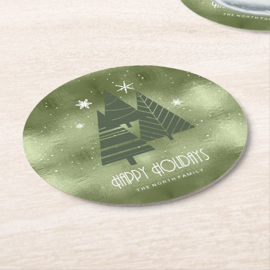 Kerstaven en Snowflakes Green ID863 Ronde Kartonnen Onderzetter (Gebogen)