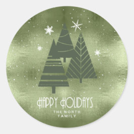 Kerstaven en Snowflakes Green ID863 Ronde Sticker