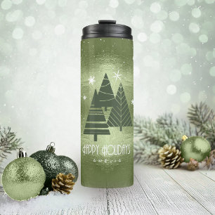 Kerstaven en Snowflakes Green ID863 Thermosbeker