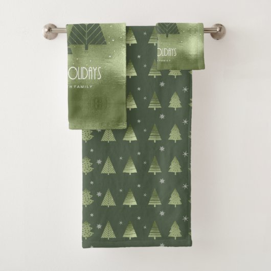 Kerstaven en Snowflakes Pattern Green ID863 Bad Handdoek (Insitu)