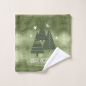 Kerstaven en Snowflakes Pattern Green ID863 Bad Handdoek (Wasdoekje)