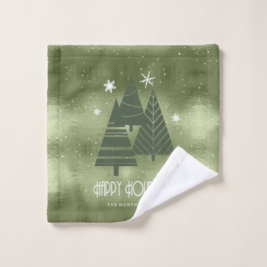 Kerstaven en Snowflakes Pattern Green ID863 Bad Handdoek (Wasdoekje)