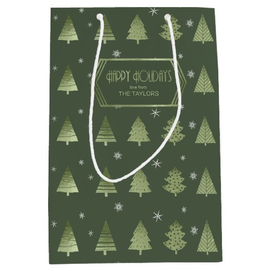 Kerstaven en Snowflakes Pattern Green ID863 Medium Cadeauzakje (Voorkant)