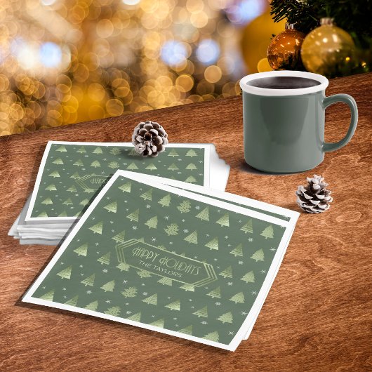 Kerstaven en Snowflakes Pattern Green ID863 Servet