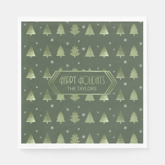 Kerstaven en Snowflakes Pattern Green ID863 Servet (Voorkant)