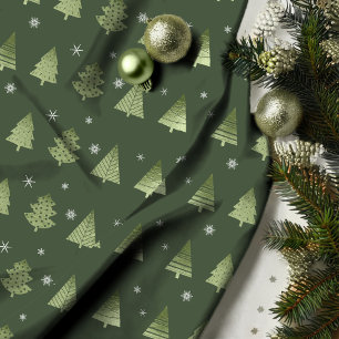 Kerstaven en Snowflakes Pattern Green ID863 Stof