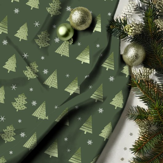 Kerstaven en Snowflakes Pattern Green ID863 Stof
