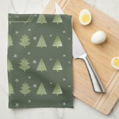 Kerstaven en Snowflakes Pattern Green ID863 Theedoek (Quarter Fold)