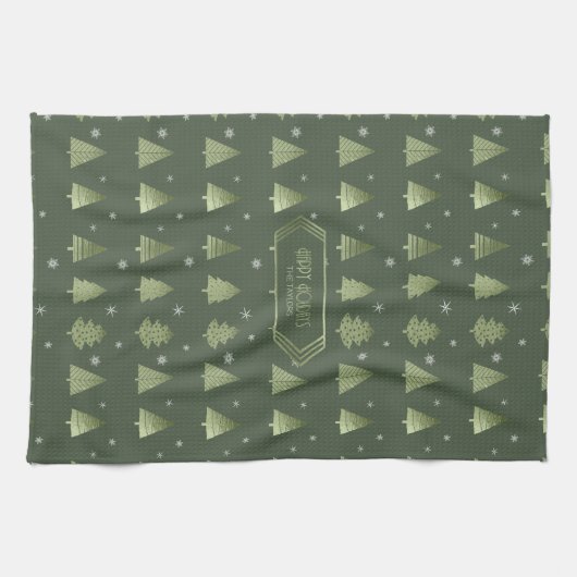 Kerstaven en Snowflakes Pattern Green ID863 Theedoek (Horizontaal)