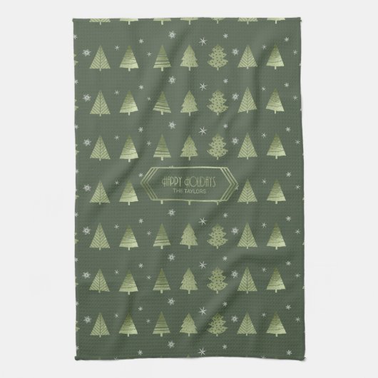Kerstaven en Snowflakes Pattern Green ID863 Theedoek (Verticaal)