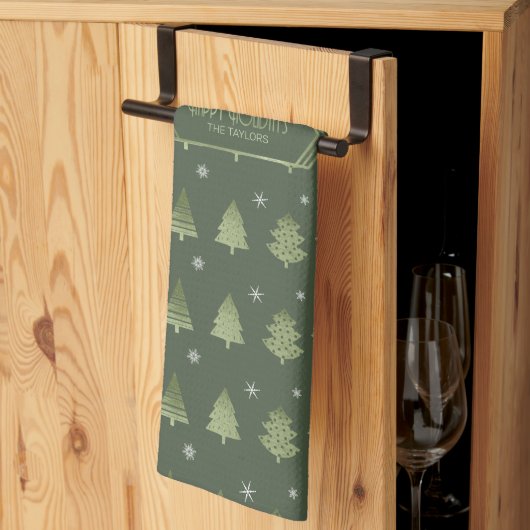 Kerstaven en Snowflakes Pattern Green ID863 Theedoek (Derde Gevouwen)