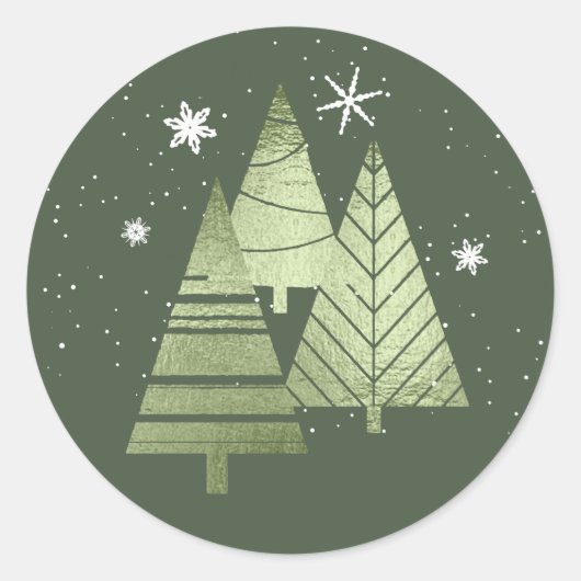 Kerstaven en Snowflakes V2 Green ID863 Ronde Sticker (Voorkant)