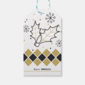 Kerstaven heilig en zwarte en goudstreep cadeaulabel (Voorkant)