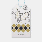 Kerstaven heilig en zwarte en goudstreep cadeaulabel (Achterkant)