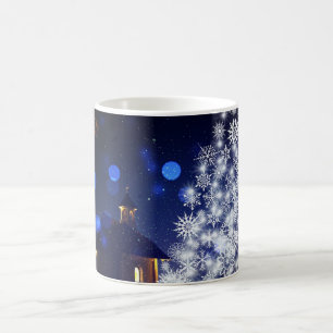 Kerstaven met blauwe achtergrond koffiemok