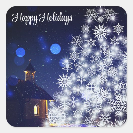 Kerstaven met blauwe achtergrond vierkante sticker (Voorkant)