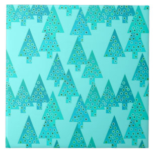 Kerstaven met een moderne bloem - aqua & pauock tegeltje