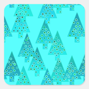 Kerstaven met een moderne bloem - aqua & pauock vierkante sticker