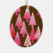 Kerstaven met een moderne bloem - koraal en bruin keramisch ornament (Rechts)