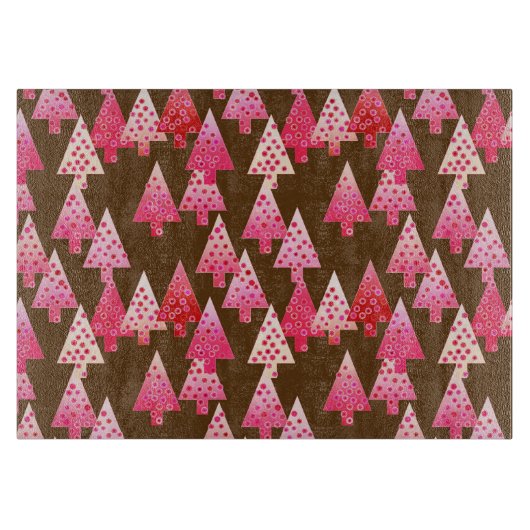 Kerstaven met een moderne bloem - koraal en bruin snijplank (Voorkant)