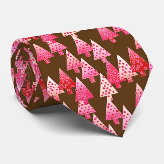 Kerstaven met een moderne bloem - koraal en bruin stropdas (Opgerold)