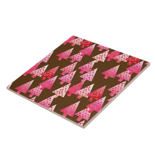 Kerstaven met een moderne bloem - koraal en bruin tegeltje (Zijkant)