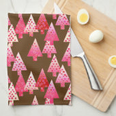 Kerstaven met een moderne bloem - koraal en bruin theedoek (Quarter Fold)