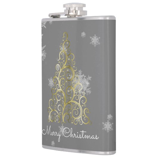 Kerstaven met gouden kerstbomen en sneeuwvlokken heupfles (Links)