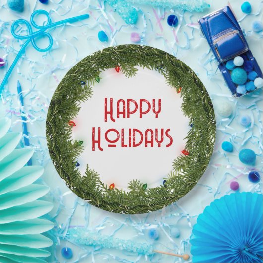 Kerstaven met lampjes papieren bordje (Feest)