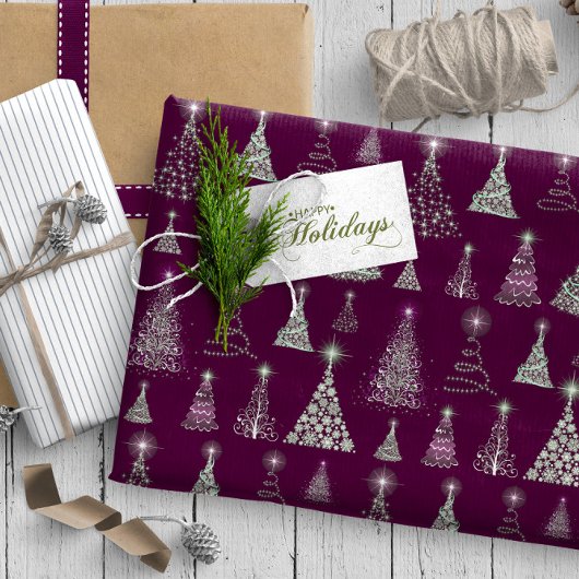 Kerstaven met mousserende kerstbomen Pattern ID844 Cadeaupapier